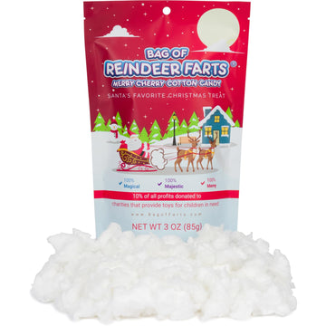 Bag of Reindeer Farts Cotton Candy, NEW Merry Cherry Flavor, 1 pack / 3 ounces, Funny Christmas Stocking Stuffer Present for Kid