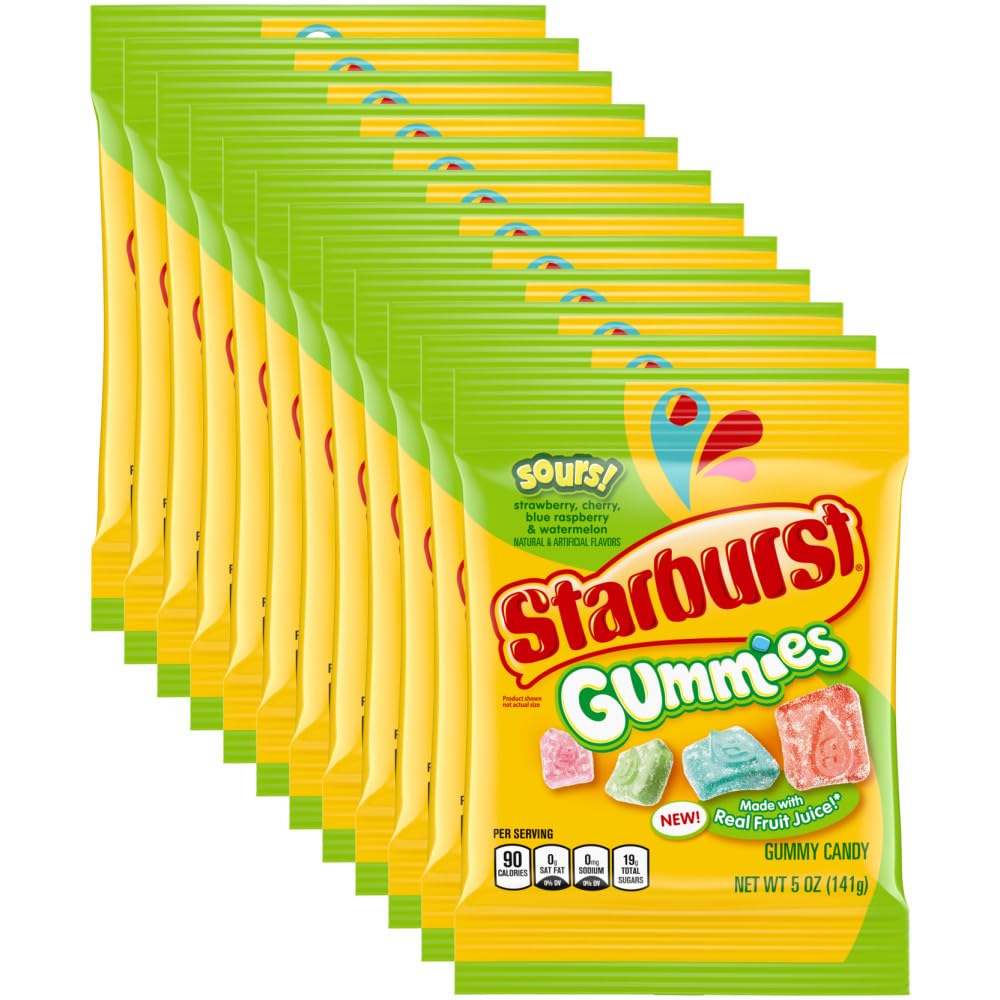 STARBURST Gummies Sours, Gummy Candy, 5 oz. Bag, Bulk Candy Pack of 12