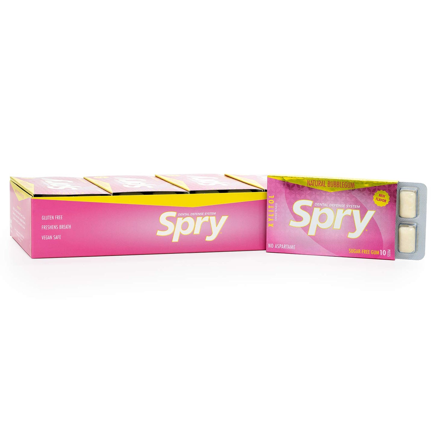 Spry Fresh Natural Xylitol Chewing Gum Dental Defense System Aspartame-Free Sugar Free Gum (Bubble Gum, 10 Count Blister Cards -