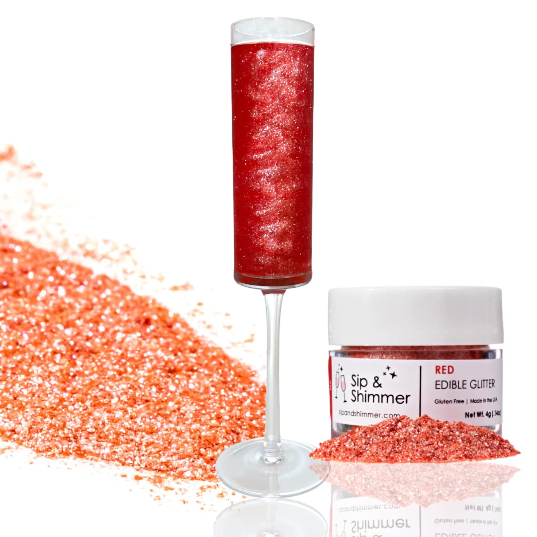 Sip And Shimmer Edible Glitter For Drinks – Drink Glitter For Cocktails, Wine, Champagne, Beverages – Food-Grade Cocktail Glitter Made In Usa – Kosher, Nut-Free, Gluten-Free – Red Drink Glitter