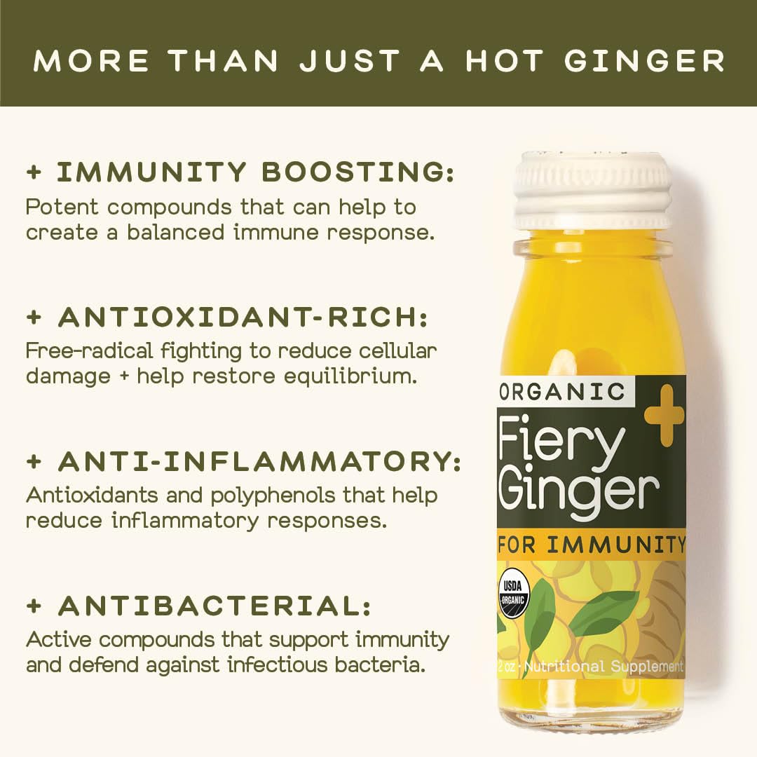 Greenhouse Juice Organic Fiery Ginger Wellness Shots 12-Count 60Ml Glass Bottles, Vegan & Gluten-Free