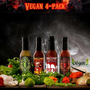 Hellfire Hot Sauce Vegan Gift Pack - Gourmet Hot Sauce Variety Pack With 4 Plant Based Flavors (Four 5 oz. Bottles)