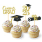 24Pcs Graduation Cupcake Toppers, Graduation Cupcake Picks For Cupcake Food Decorations - Class Of 2025 Cupcake Toppers Supplies (Gold)