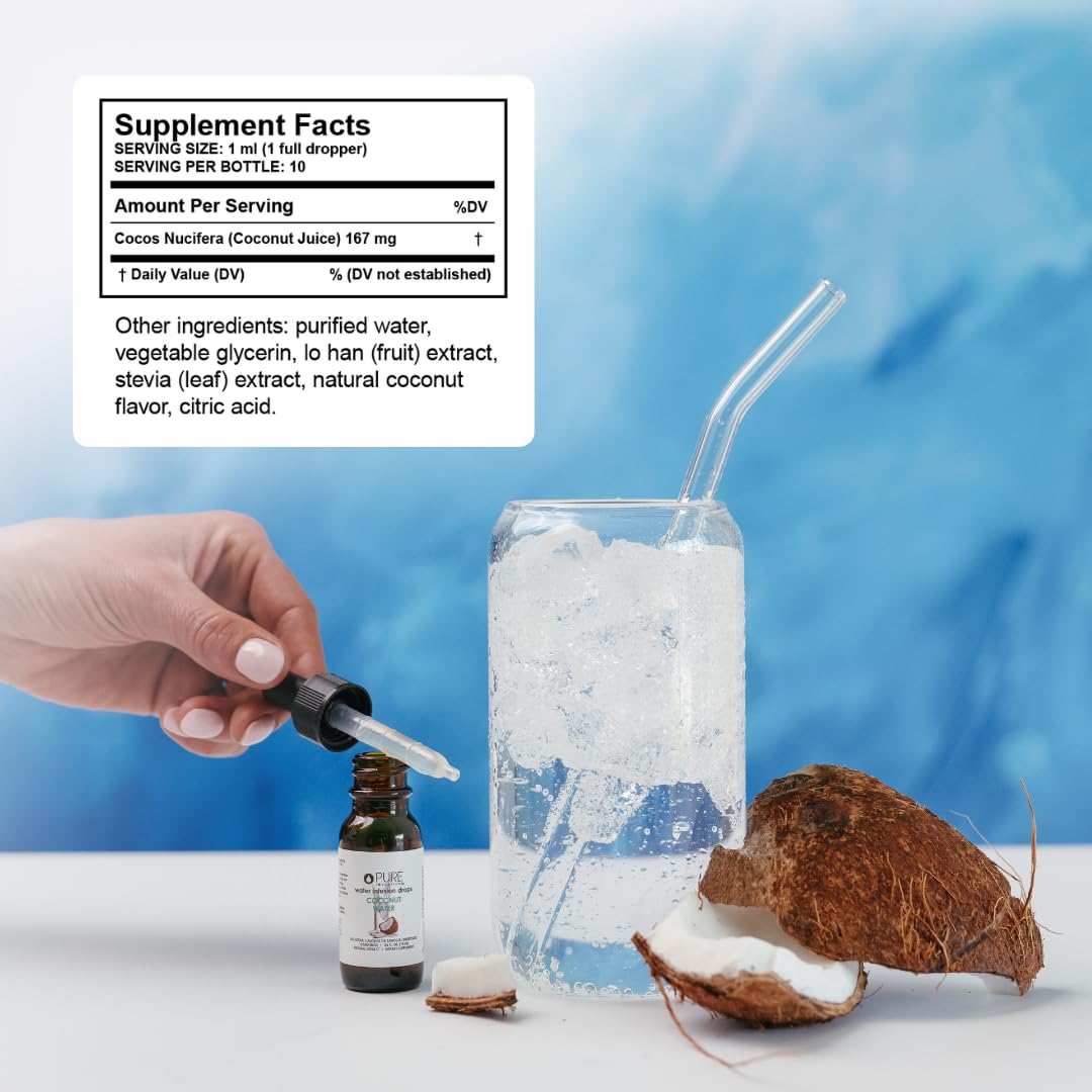 Pure Inventions - Coconut Water Infusion Drops - Drink & Water Infuser - Naturally Occurring Electrolytes - No Sugars, Calories Or Artificial Sweeteners - Deluxe Travel Size - 12 Servings - 0.34 Oz