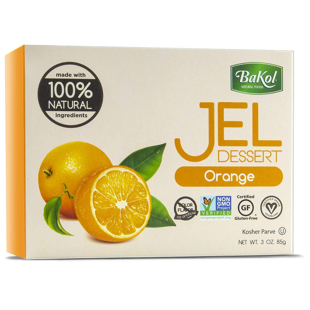 Bakol Jel Dessert - All Natural Vegan Dessert Mix - Kosher - Halal - No Artificial Sweeteners Flavors Or Colors - Orange Flavor