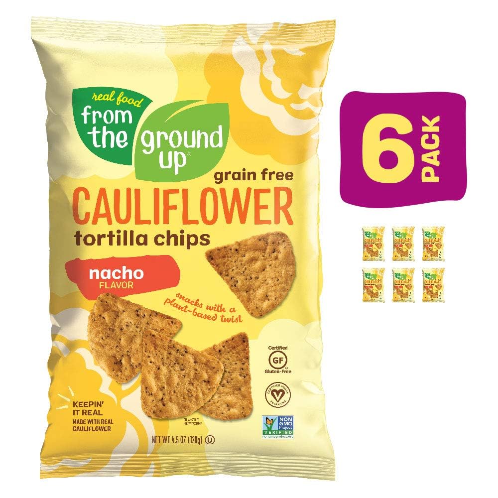 REAL FOOD FROM THE GROUND UP Cauliflower Tortilla Chips - 6Count, 4.5 Oz Bags (Nacho)