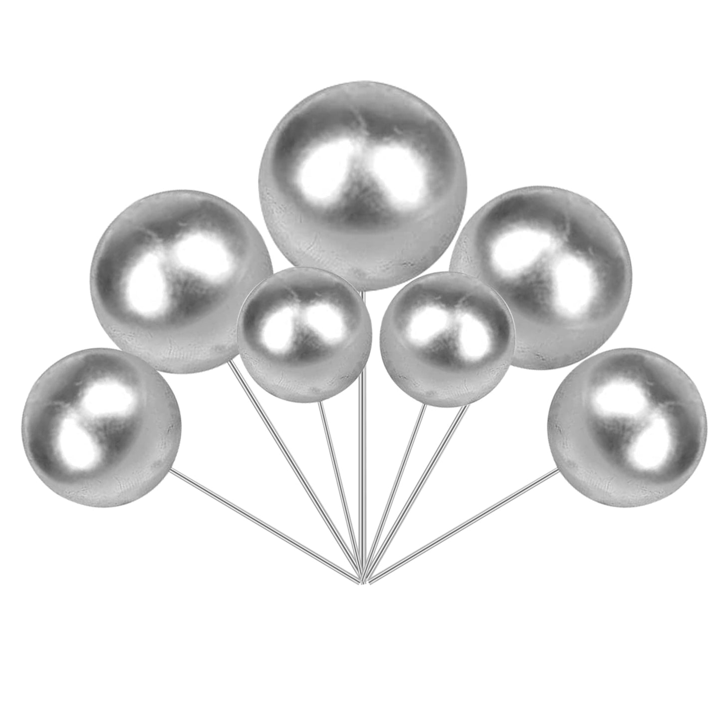 Rssta i Mini Balloon Cake Topper 30 Pack Glitter Foam Cupcake Picks Faux Pearl Silver Decorations for Birthday Wedding Party Supplies
