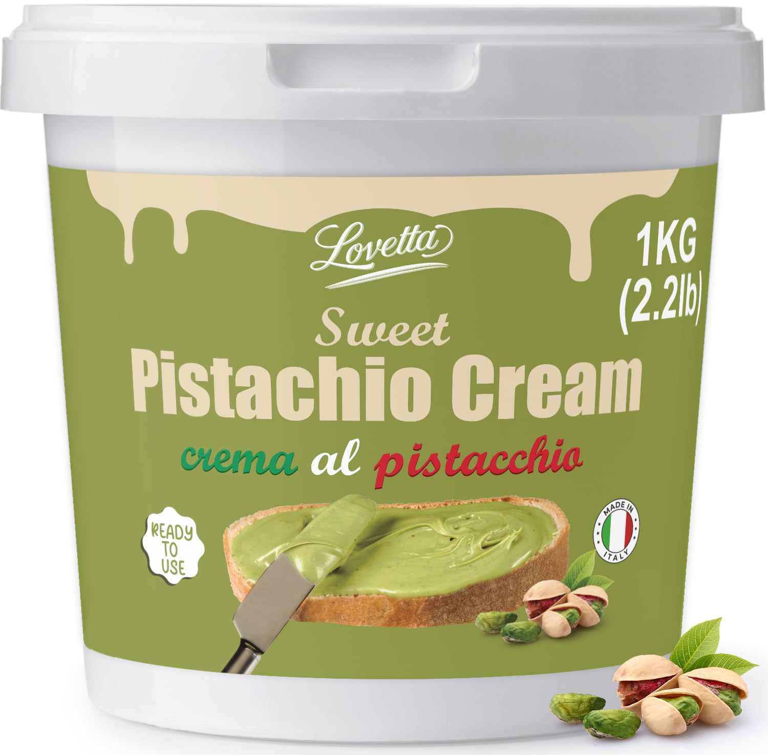 Pistachio Cream 1kg (2.2lb) - Sweet Italian Pistachio Butter, Bulk Paste & Spread, Rich Crema de Pistachios Dubai - Filling for 