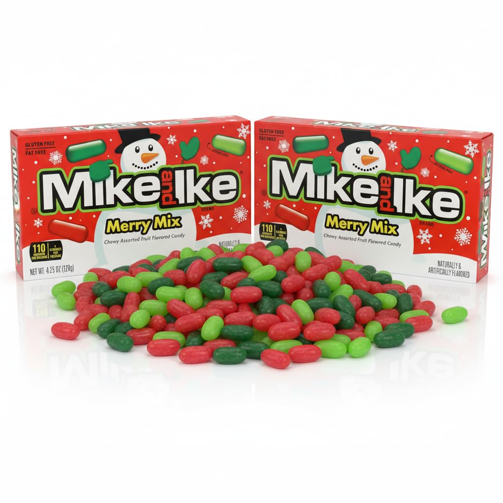 Merry Mix Mike & Ikes 4.25Oz Boxes - Pack Of 2 | Festive Holiday Candy - Perfect For Stocking Stuffers, Gifts, Or Holiday Treat