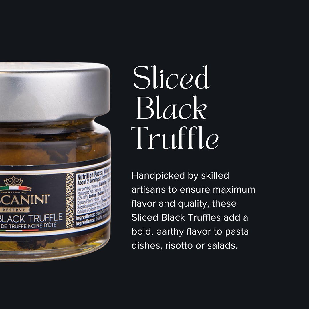 Tuscanini Reserve Italian Sliced Black Truffle in Extra Virgin Olive Oil, 1.41oz - Authentic Truffle Carpaccio, Product of Italy