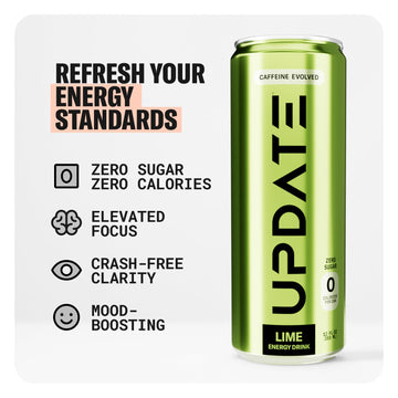 Update Energy Drink - Jitter Free, Caffeine & Sugar Free, Lime, 12 Fl. Oz, Green, 12 Pack
