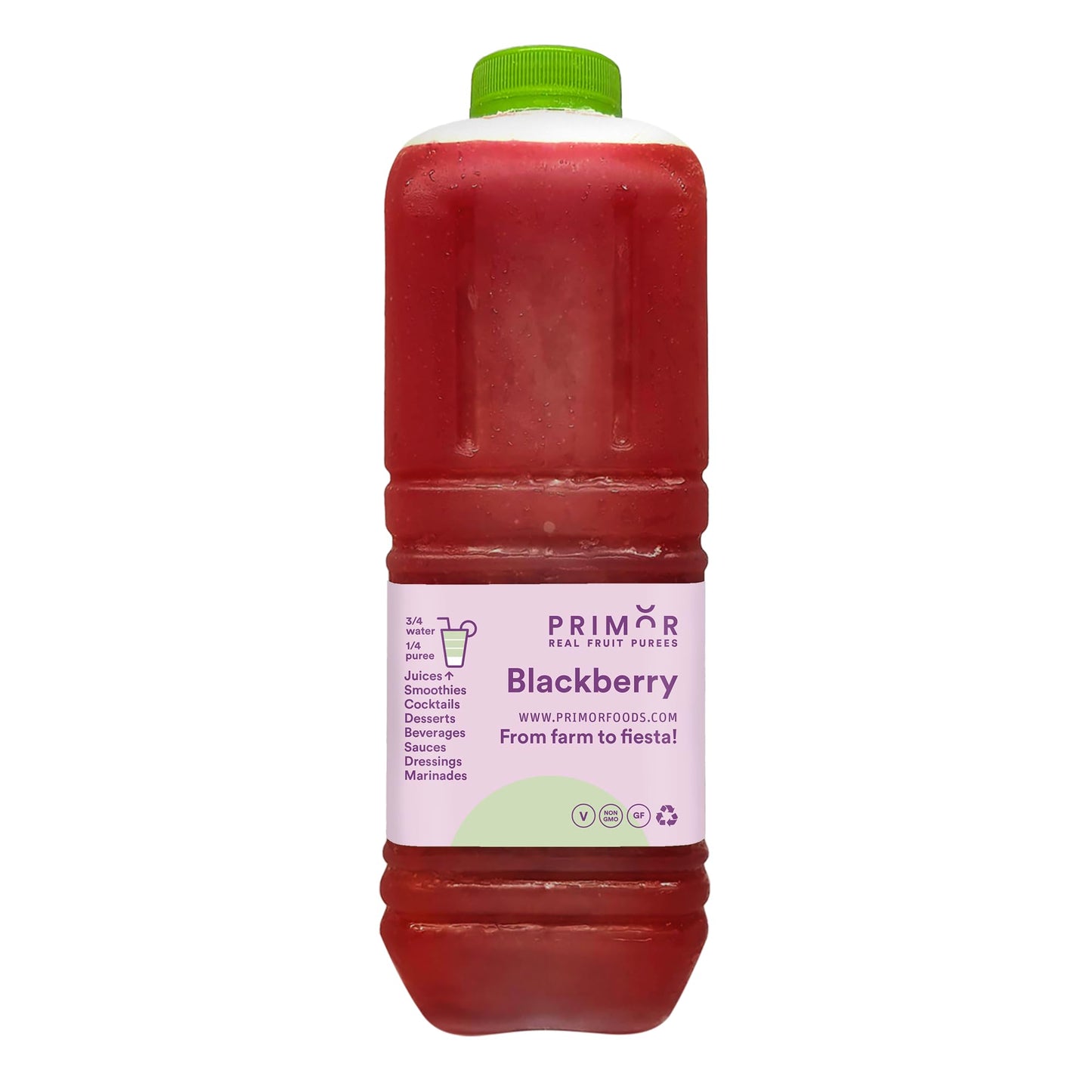 PRIMOR Fruit Puree - Blackberry, 64 Fl Oz, Made with Real Fruit, Ideal for Juices, Smoothies, Cocktails, Desserts