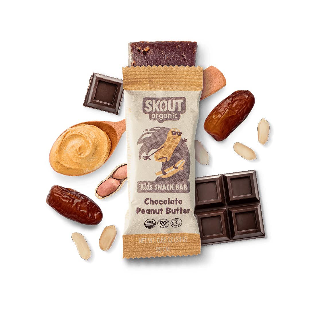 Skout Organic Chocolate Peanut Butter Kids Snack Bars (18 Pack) | Organic Kids Snack Bars | Plant-Based Nutrition, | Vegan | Glu