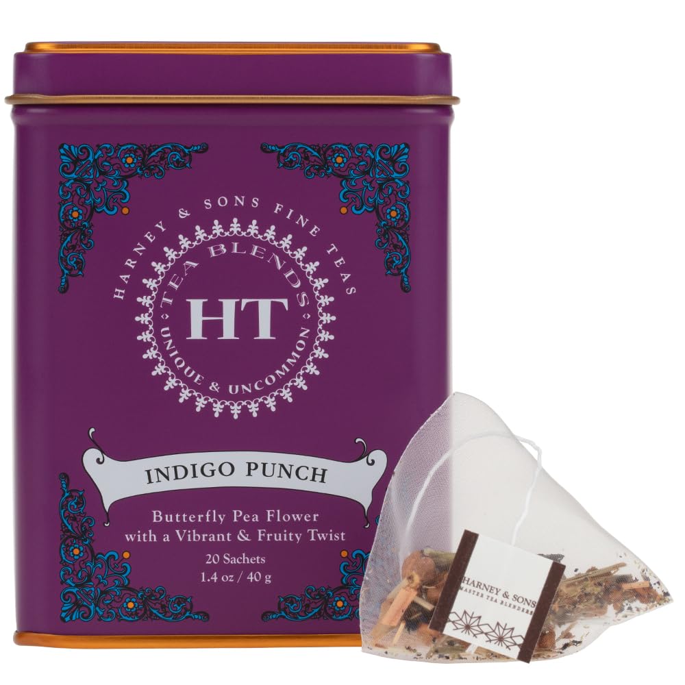 Harney & Sons Indigo Punch Butterfly Pea Flower Tea, 20 Sachets, Fruity Flavors, Model HRN35649