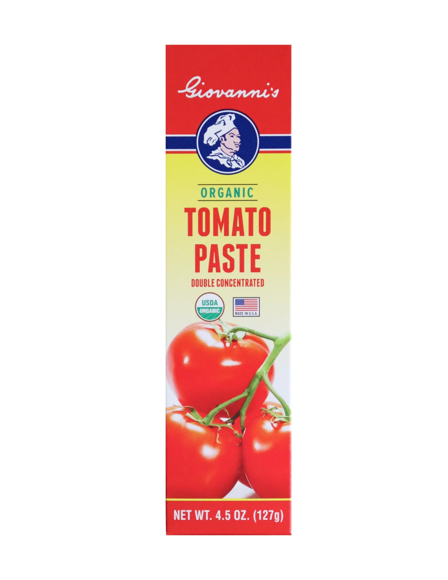 Giovannis Organic Double Concentrated Tomato Paste - 3 Pack (4.5 Oz Tubes) | Made In The Usa With San Joaquin Valley Vine-Ripene