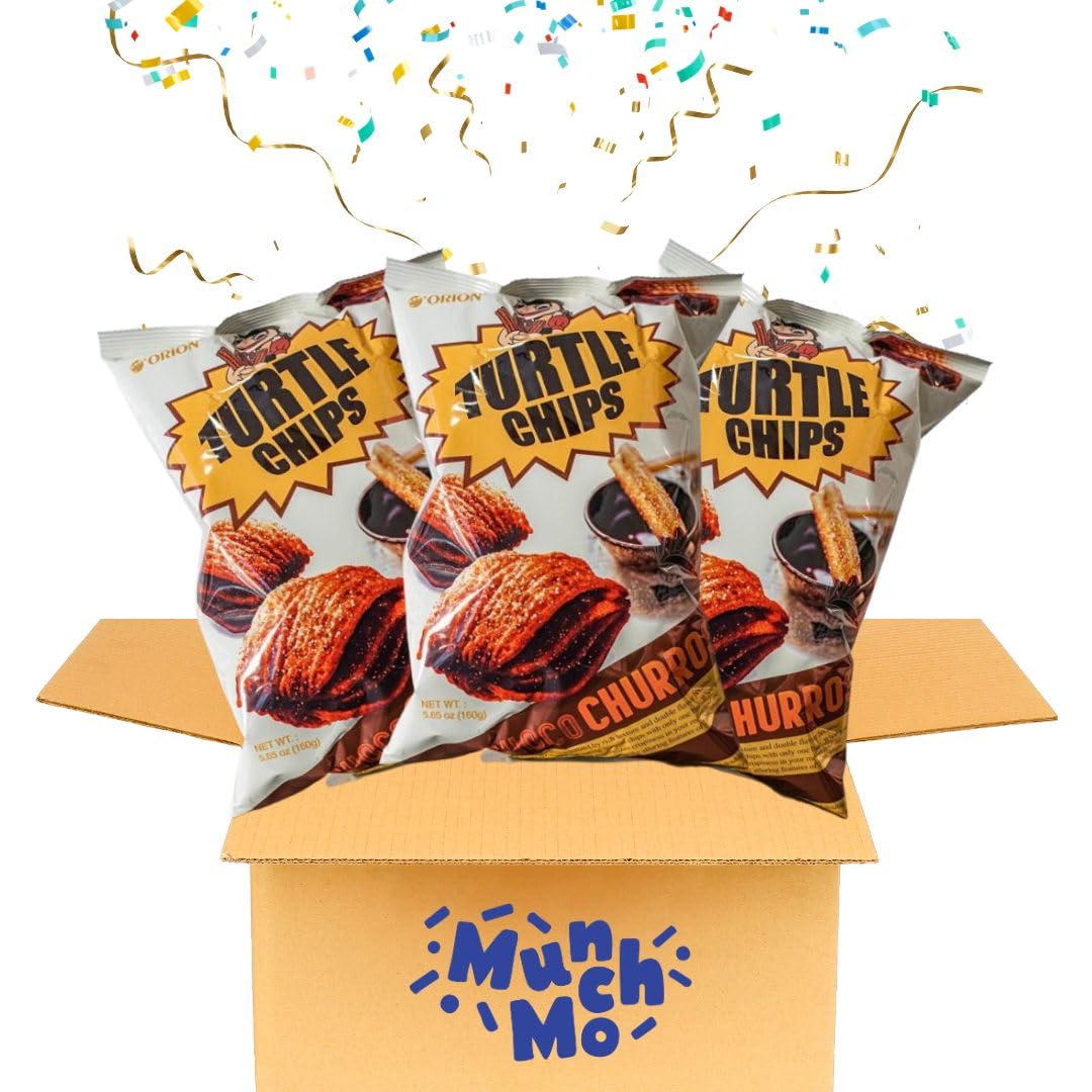Munchmo Turtle Chips, Big 5.65Oz (160 Grams) 3 Packs, Turtle Chip Choco Churro Flavor, Crunchy Snack Perfect For On-The-Go Snack