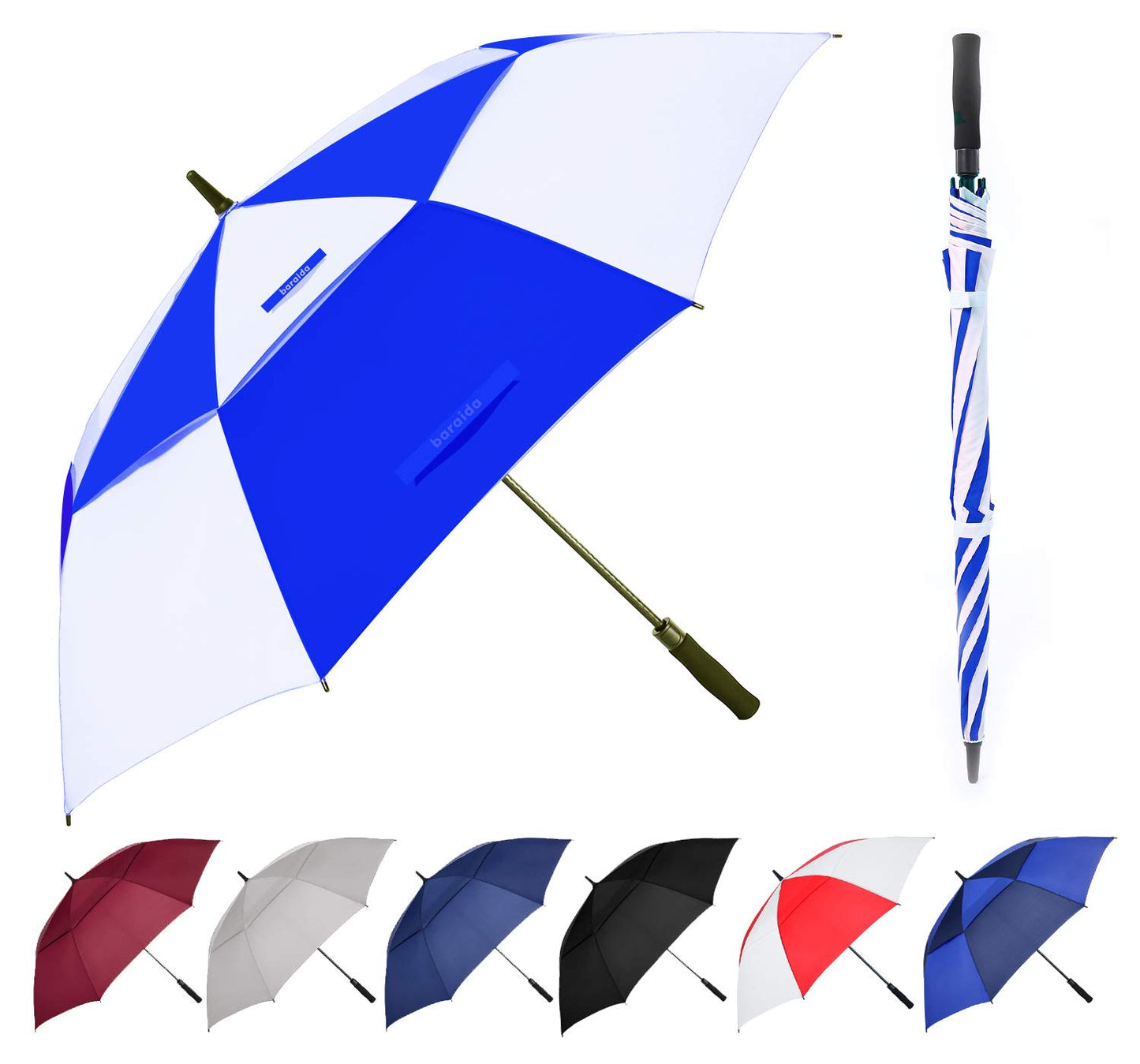 Baraida Golf Umbrella Large 62/68/72 Inch, Extra Large Oversize Double Canopy Vented Windproof Waterproof Umbrella, Automatic Open Golf Umbrella For Men And Women And Family.(68 Inch,White/Blue)