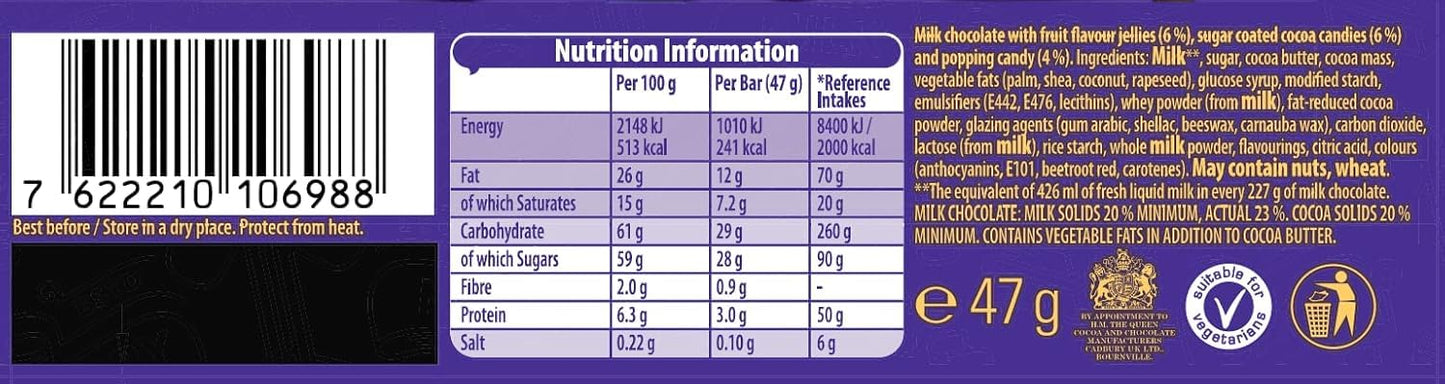 Cadbury Dairy Milk Marvellous Creations Jelly Popping Candy Bar, 47g (Pack of 24), 1.65 Ounce, Model 26236