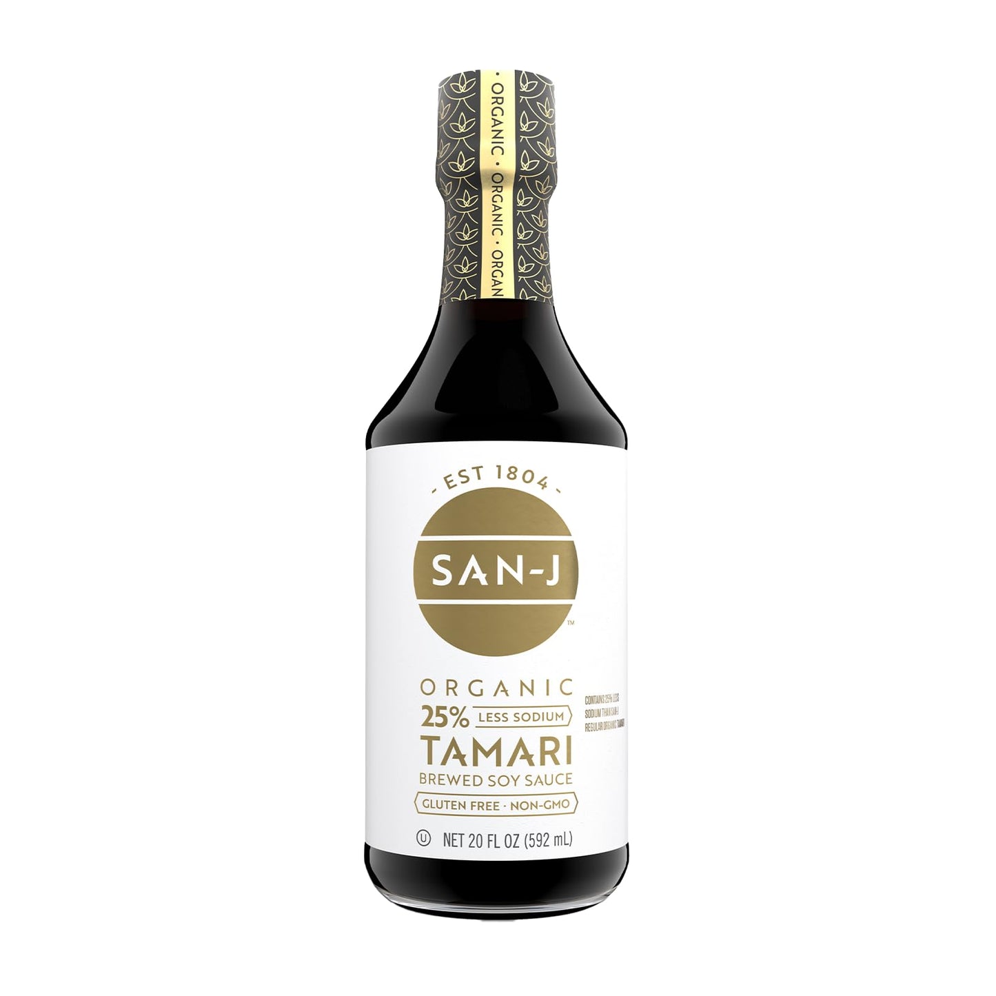 San-J - Organic Gluten Free Tamari Soy Sauce with 25% Less Sodium - Specially Brewed - Made with 100% Whole Soy - 20 oz. Bottle