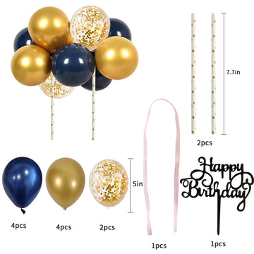 Beishida 5 Inch 10Pcs Balloon Cloud Cake Topper Navy Gold Happy Birthday Cupcake Toppers Mini Balloon Cake Decoration Topper Gar