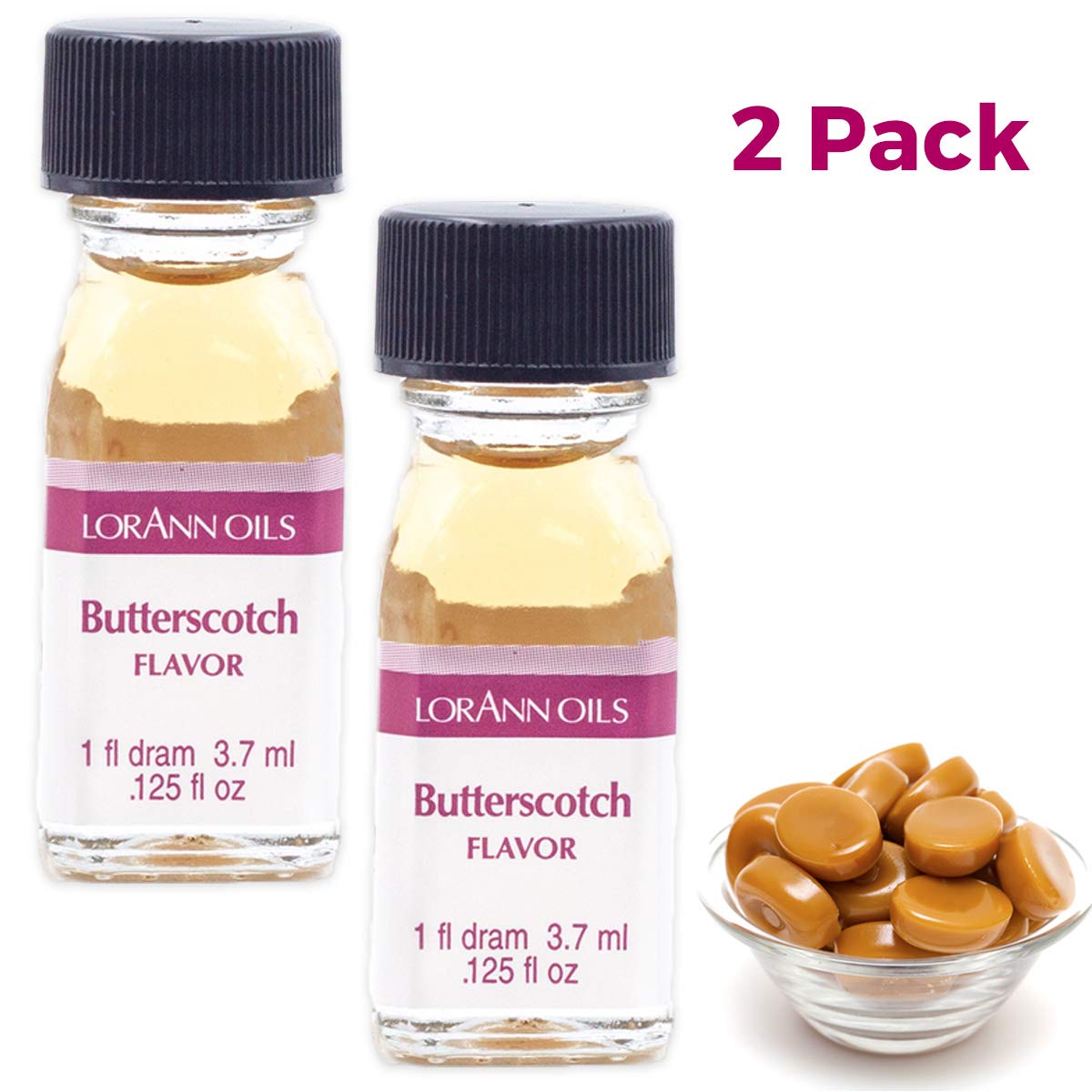 Lorann Butterscotch Ss Flavor, 1 Dram Bottle (.0125 Fl Oz - 3.7Ml - 1 Teaspoon) - 2 Pack