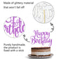 Fmiyuneea Happy Birthday Cake Topper- Glitter Happy Birthday Cake Decor, Handmade Anniversary/Birthday Party Supplies (Purple)