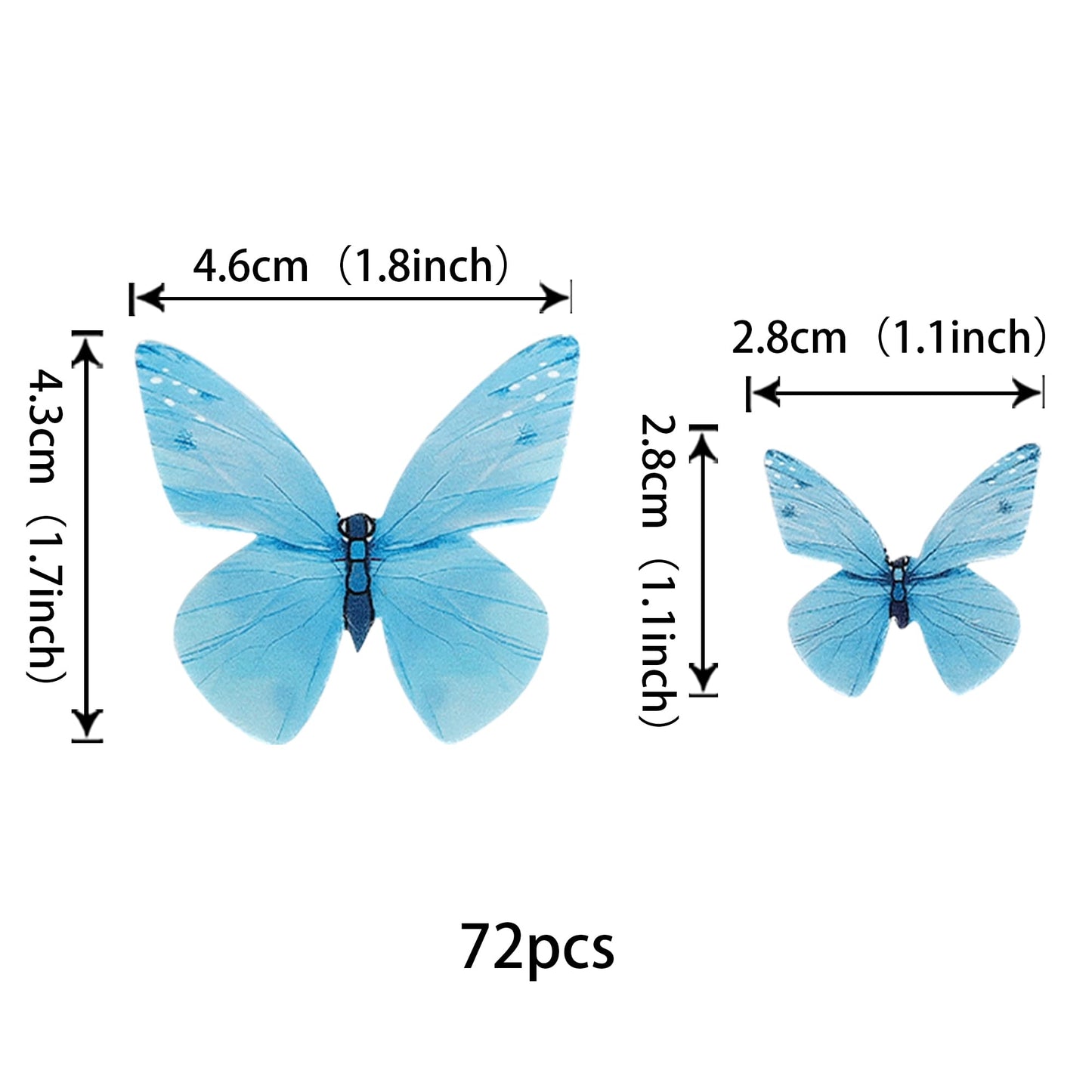 ZHUOWEISM 72PCS Edible Butterfly Cupcake Toppers, Paper Decorations for Baby Shower & Kids Birthday Party, Design 1 Blue