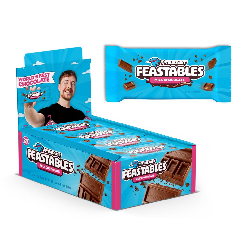 Feastables MrBeast Milk Chocolate Chocolate Bar, Full Size Bar for Adults & Kids, Candy Bars, Snacks, Gifts, or Dessert, Sweet &