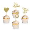 Donoter 24 Pieces Gold Glitter Engagement Cupcake Toppers He Asked She Said Yes Diamond Ring Heart Cupcake Picks For Wedding Bri