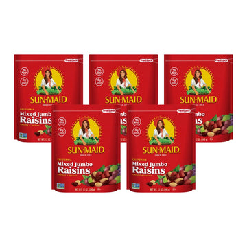 Sun Maid Mixed Jumbo Raisins, 12-Ounce Pouches (Pack of 5)