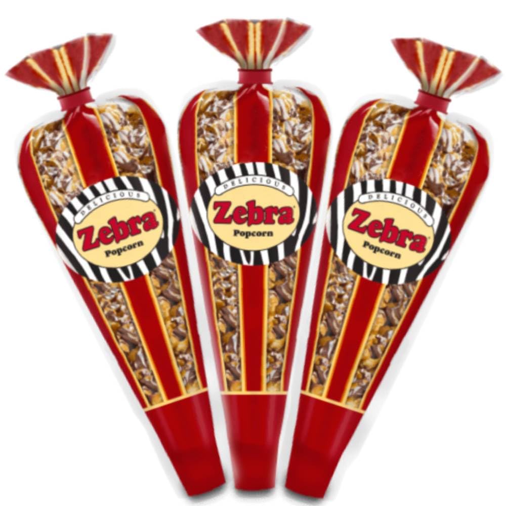 Gourmet Popcorn - 3 Zebra Mini Cones & Unique Inspirational Vinyl Sticker - Small Storage Space Friendly & Great Stocking Stuffers! 8.1Oz Total