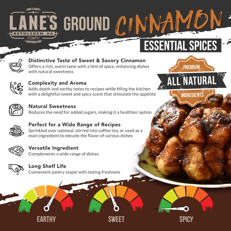 Lane'S Ground Cinnamon Seasoning Spice, All-Natural Ground Cinnamon Powder For Coffee, Tea, Culinary Use, And More. Made In Usa,