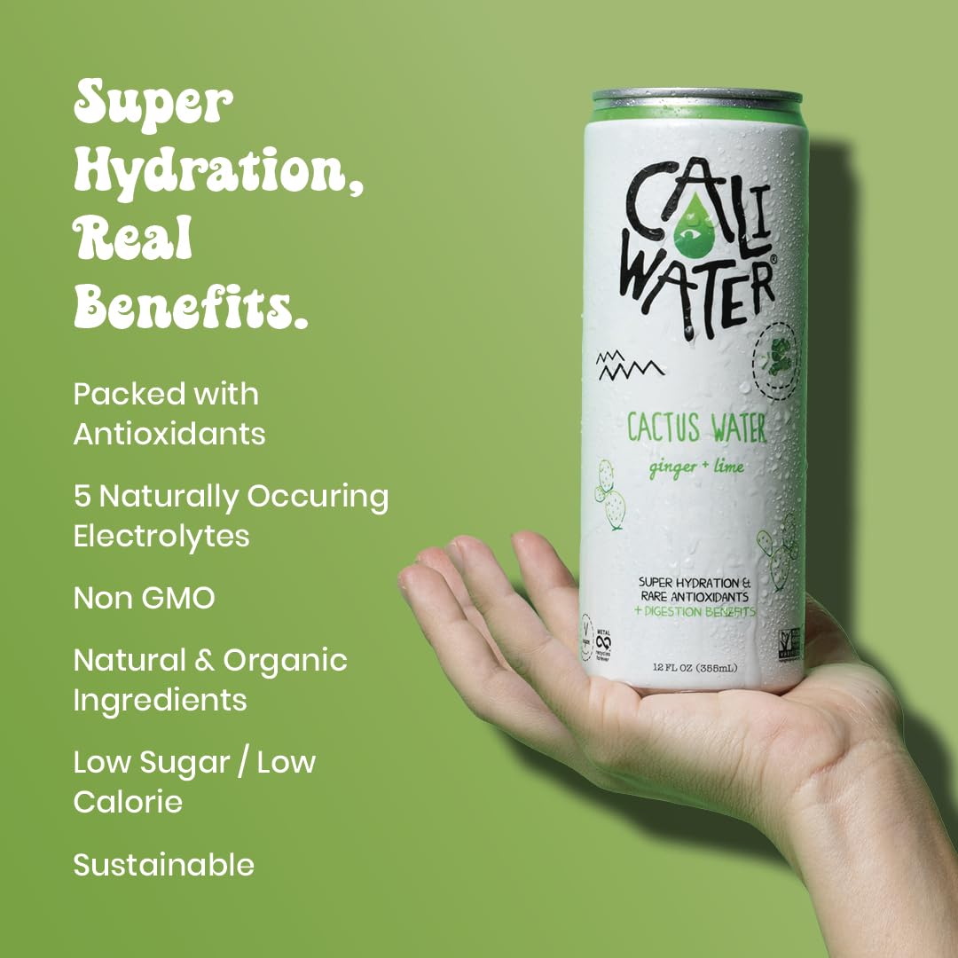 Caliwater - Organic Cactus Water - Ginger And Lime - 5G Sugar, 25 Calories - Coconut Water Alternative - Natural Plant Based Hyd