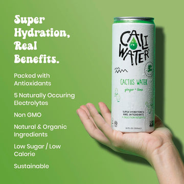 Caliwater - Organic Cactus Water - Ginger And Lime - 5G Sugar, 25 Calories - Coconut Water Alternative - Natural Plant Based Hyd