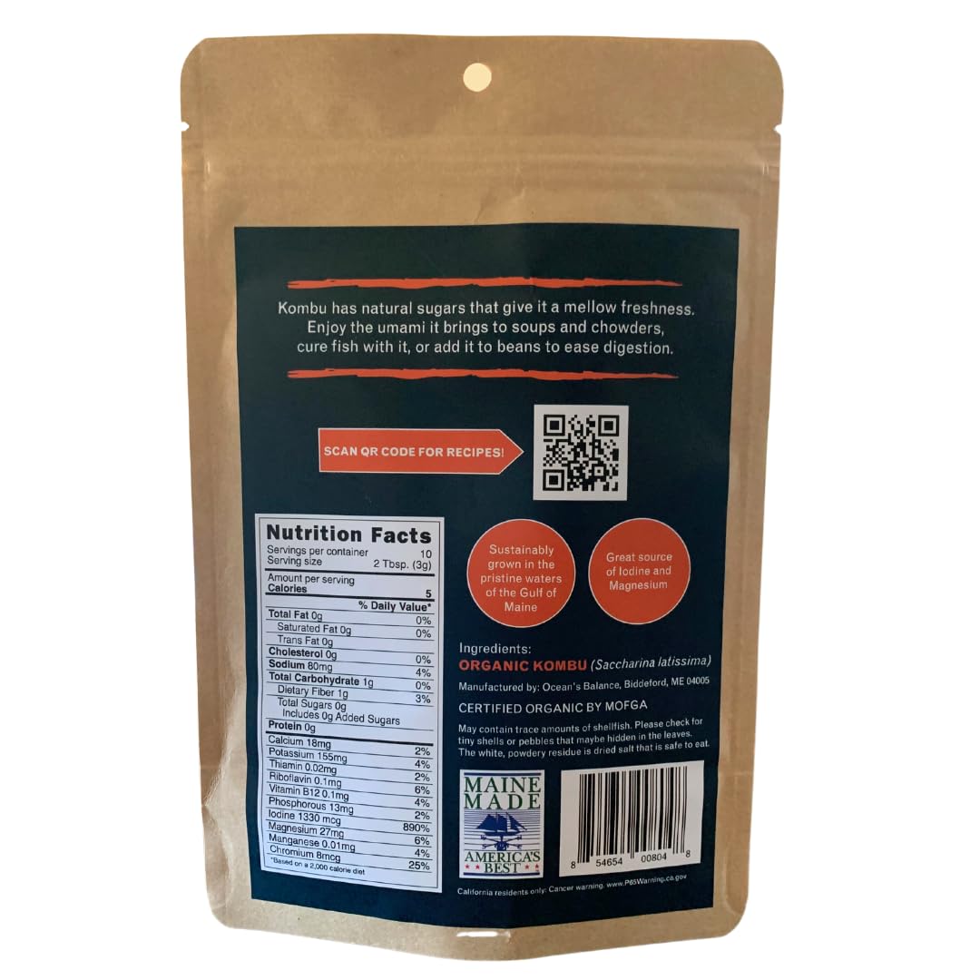 Oceans Balance Kombu Sea  - Organic Whole Leaf - Keto & Vegan Friendly - 1oz Bag, Pack of 3