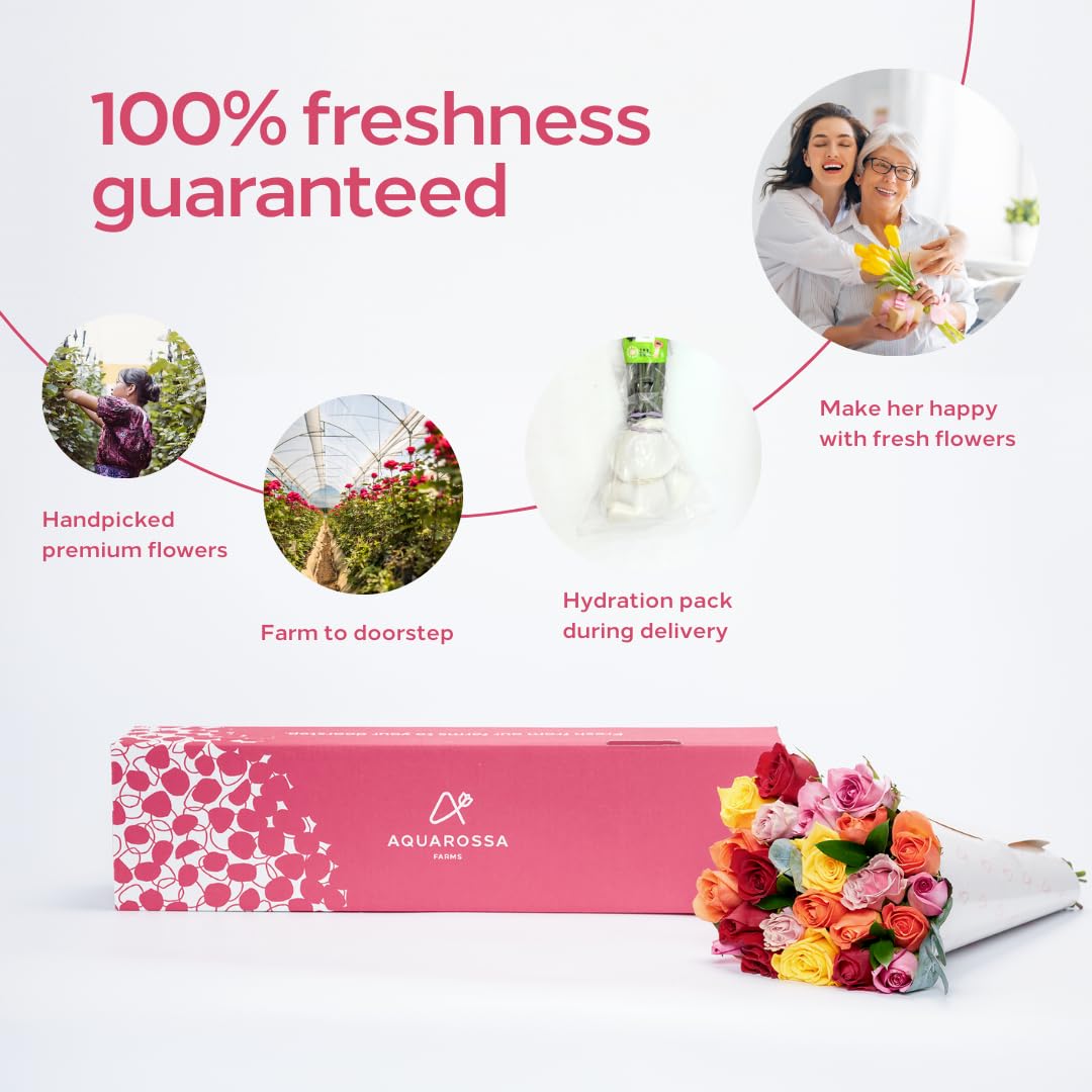 Aquarossa Farms - 24 Assorted Roses, Fresh Flowers For Delivery, Flowers Fresh Bouquet, Gift Idea For Graduation, Birthday, Anni