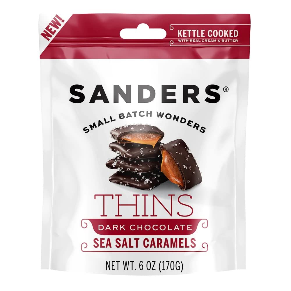 Sanders Dark Chocolate Sea Salt Caramel Thins  6 Ounce Bag  Kettle Cooked  Made With Real Cream And Butter  Small Batch Wonders