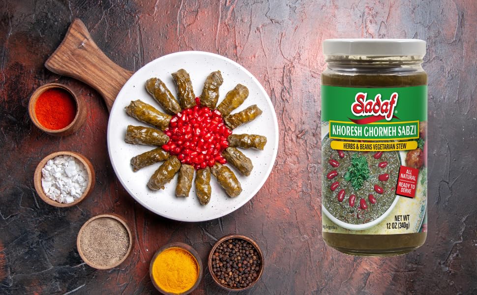 Sadaf Khoresh Ghormeh Sabzi - Ready to Eat Khoresh Sabzi with Spices, Herbs and Beans - Persian Food in a Jar - Iranian food Qor