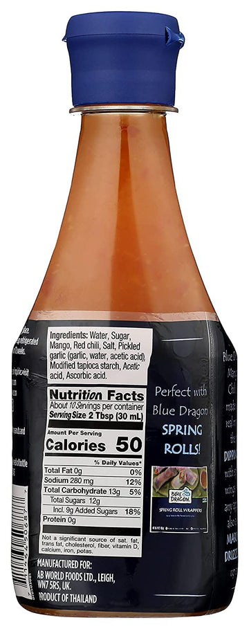 Blue Dragon Thai Mango Sweet Chili Sauce, 10.5 Oz (Pack Of 6), Dipping Sauce, Marinade, Squeezy Bottle, Gluten Free, Vegan