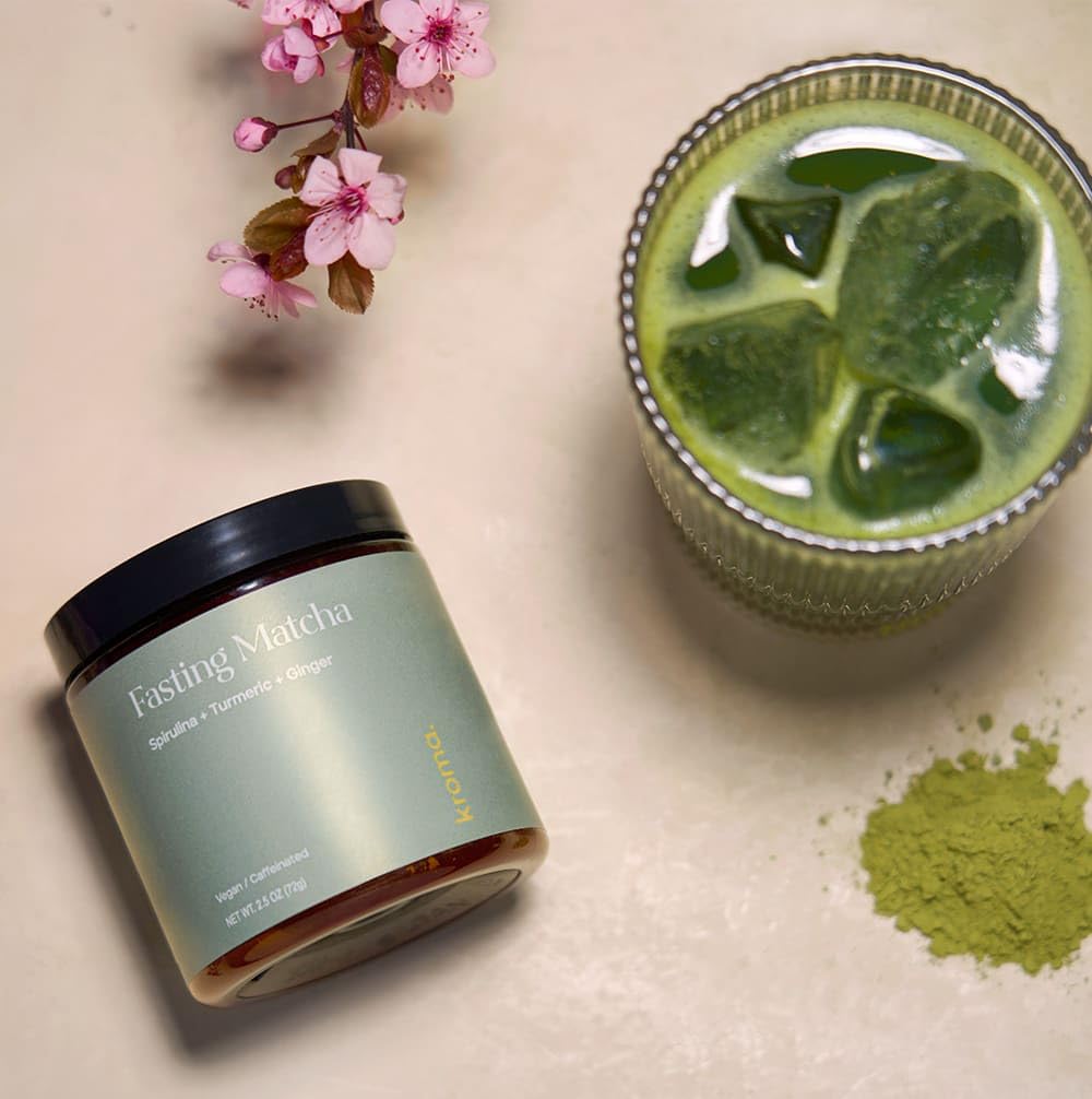 Kroma. Intermittent Fasting Matcha, Organic Ceremonial Grade Matcha Powder, Zero Sugar Gluten Free Green Tea With Ginger, L Thea