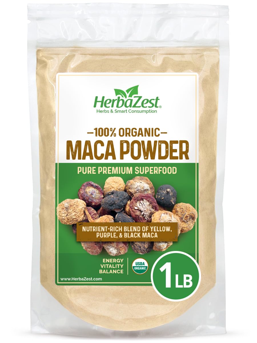 Herbazest Maca Powder Organic - 1 Lb - Usda Certified, Vegan & Gluten Free Superfood - Perfect For Smoothies, Juices, Baking, Yo