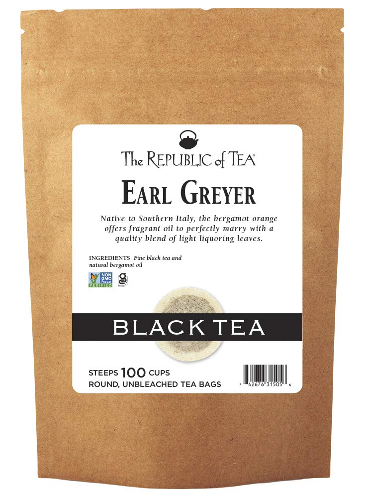 The Republic of Tea British Earl Grey Tea Refill Bag, 100 Gourmet Black Tea Bags, Caffeinated, 1 Count