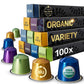 REAL COFFEE Organic Espresso Variety Pack for Nespresso, 100 Organic Aluminum Capsules, 3 Strong Espressos + 1 Smooth Lungo, 100 Piece Set
