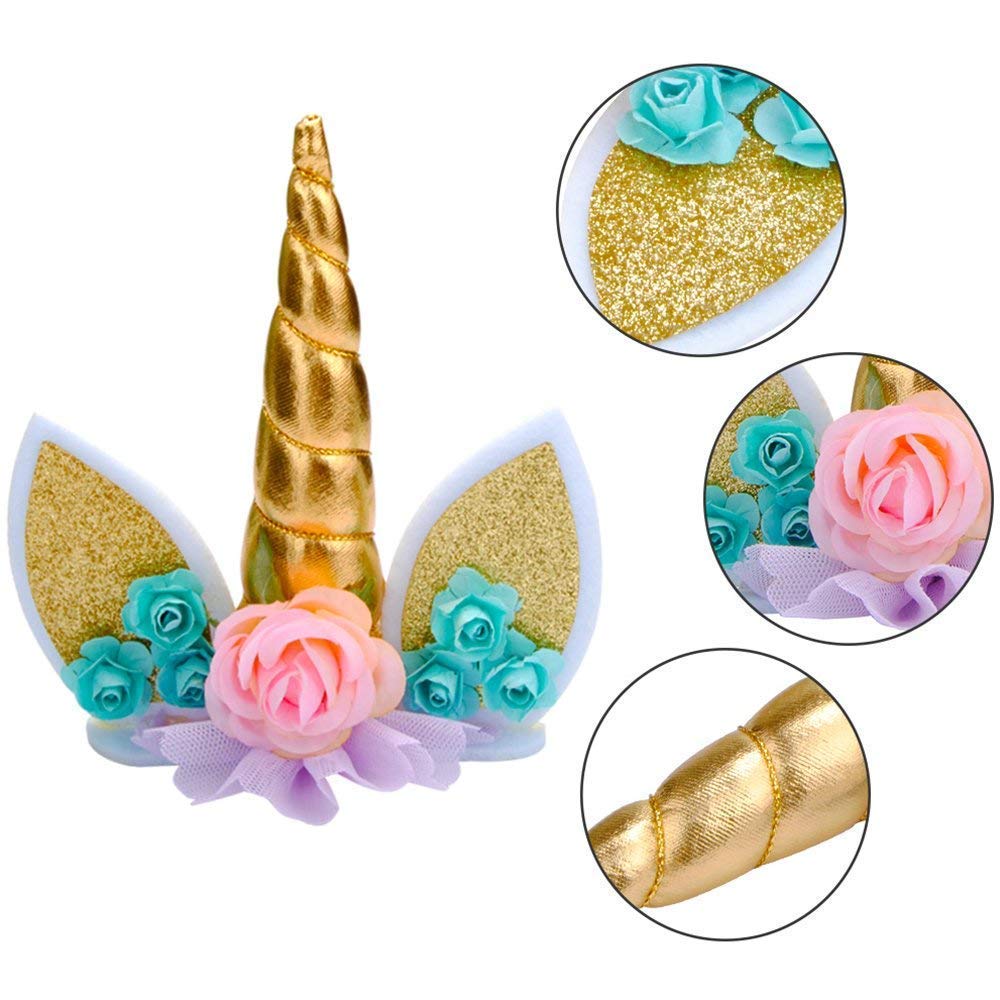 Unicorn Cake Topper With Eyelashes And 24 Pieces Double Sided Unicorn Cupcake Toppers Set For Birthday Party Supplies, Wedding,