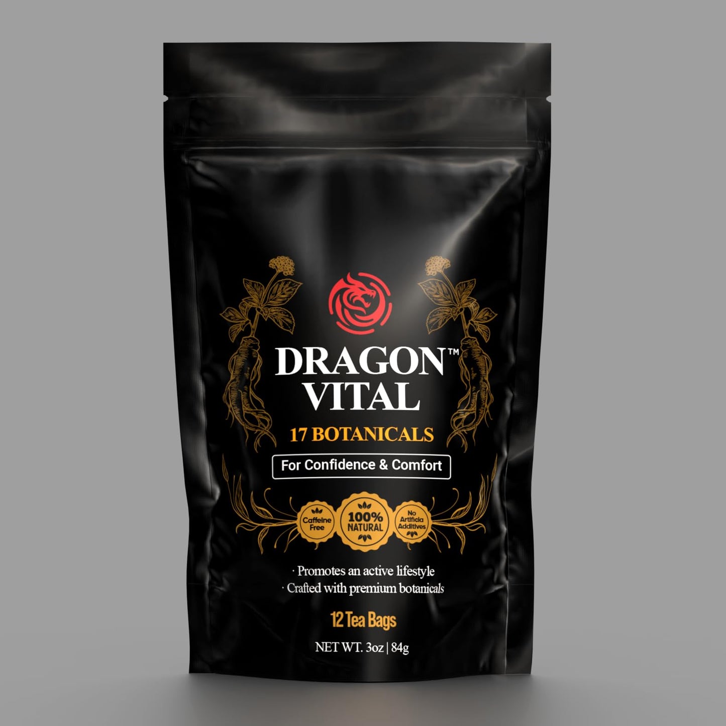 Dragon Vital Herbal Tea with Ginseng & Maca - Natural Energy Support | Caffeine-Free Botanical Blend for Vitality & Active Living | All natural - NON-GMO & No Preservatives |12 Tea Bags | by Robutop