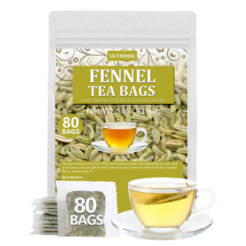 ULTHMOK Premium Fennel Tea Bags, Caffeine Free, 80 Count, Natural Whole Fennel Seeds