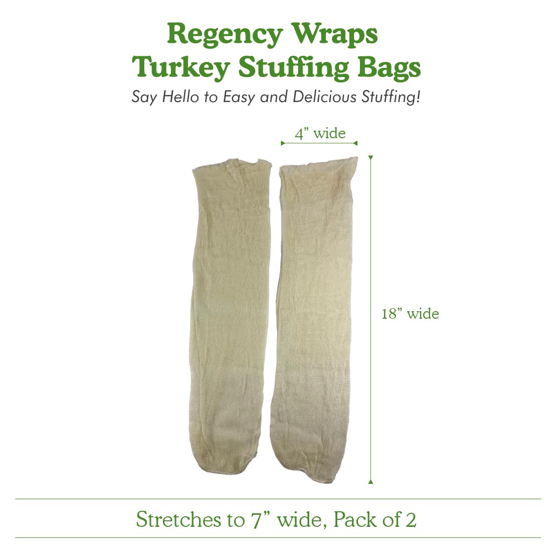 Regency Wraps Turkey Stuffing Bags  100% Cotton Mesh Bag Allows Poultry Juice to Flavor Dressing with Mess-Free and Safe Removal  Pack of 2  Natural