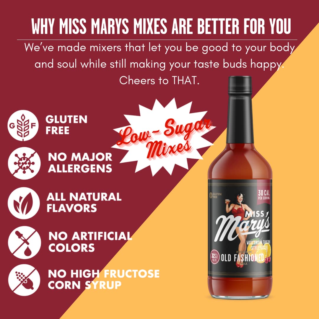 Miss Mary's Old Fahioned Mix, Low Sugar Drink Mixer, All Natural Ingredients, Low Calorie, Low Carb, Keto Friendly, 2 Pack