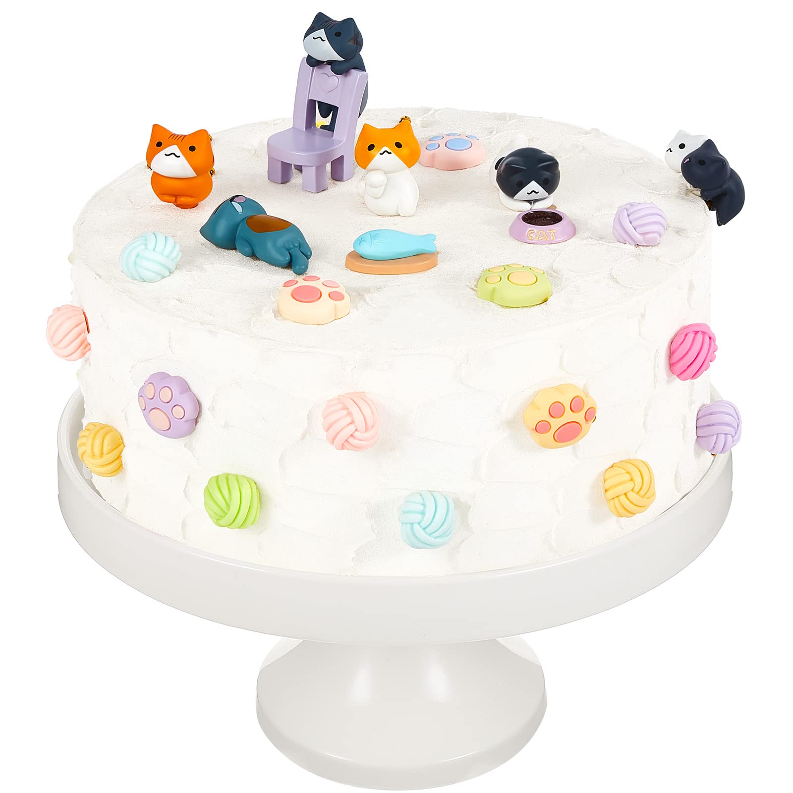 26 Pcs Cat Cake Topper Cute Cat Figurines Cat Happy Birthday Cake Topper Cat Paw Cake Toppers Cat Party Decoration Mini Cat Set