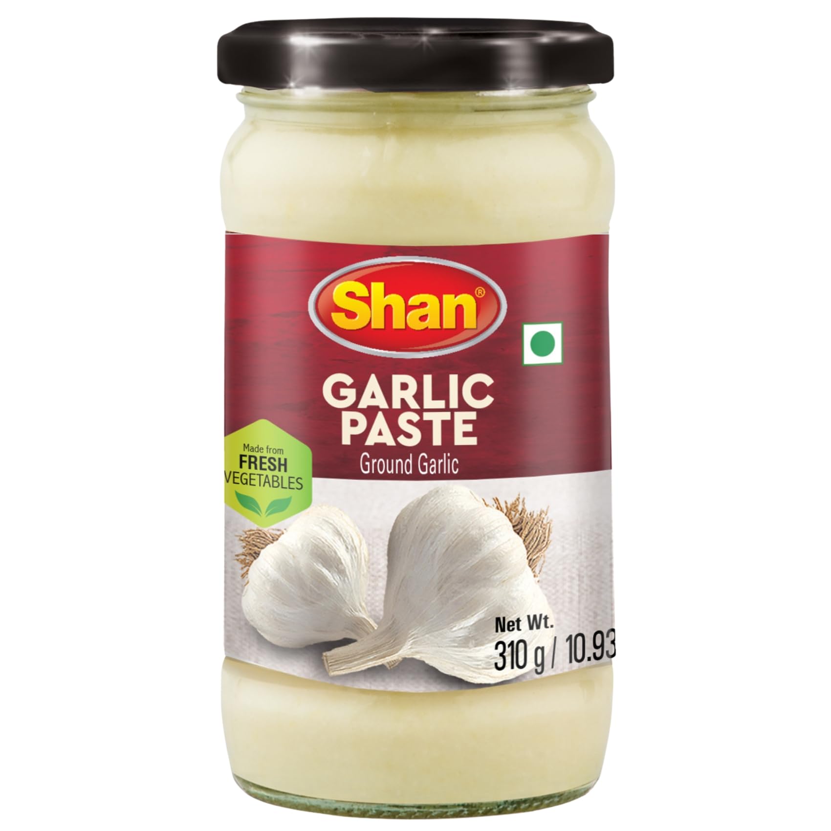 Shan - Garlic Paste, 10.93 Oz (310G) - Authentic Taste From Fresh Garlic In An Airtight Glass Jar - Vegan